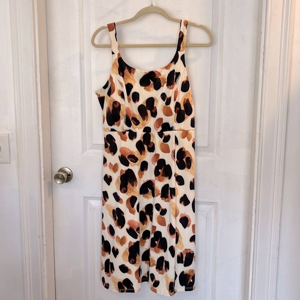 Abstract animal scuba dress with built in padding- large “Navy” style